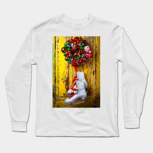 Christmas Wreath And Ice Skates Long Sleeve T-Shirt